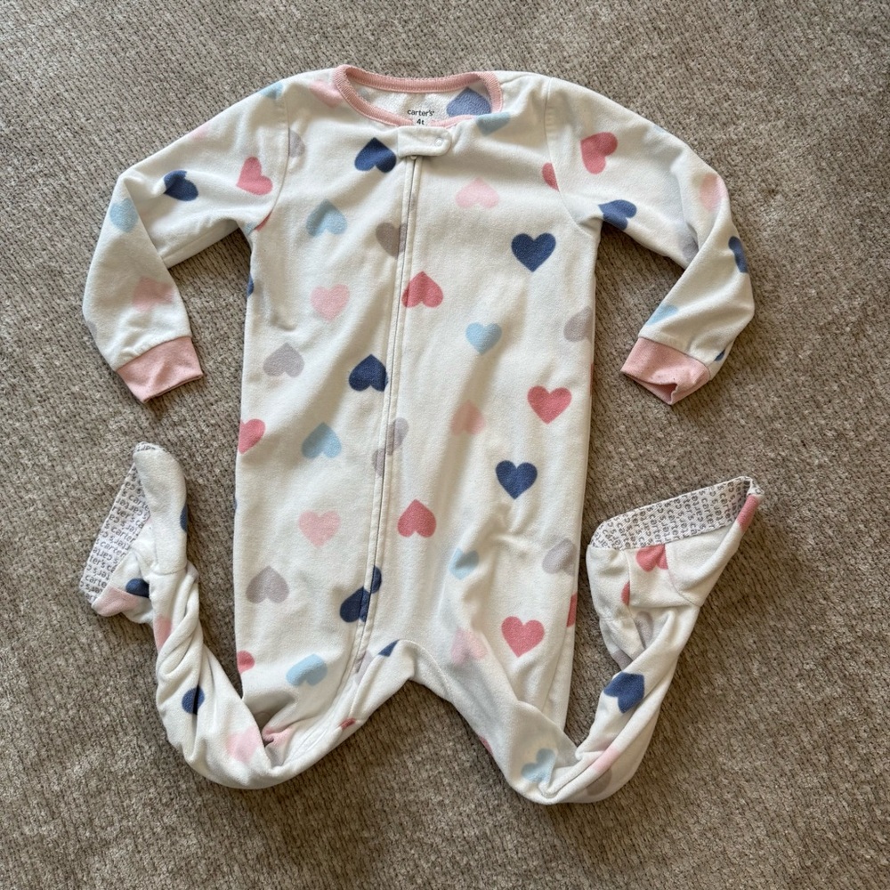 Carter's Heart Print‎ Fleece Footed Pajamas 4T